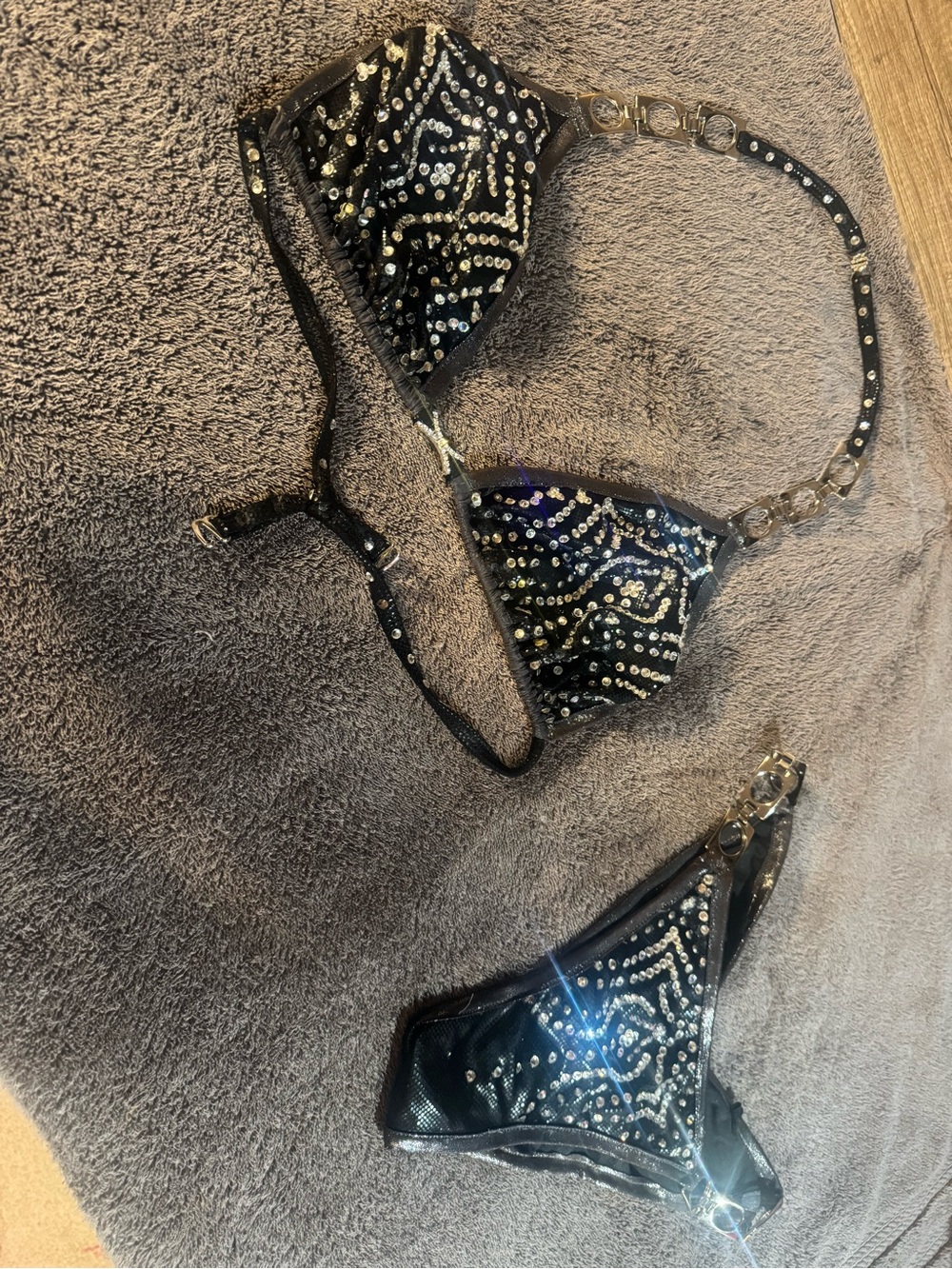 Black Crystal Embellished Bikini Set